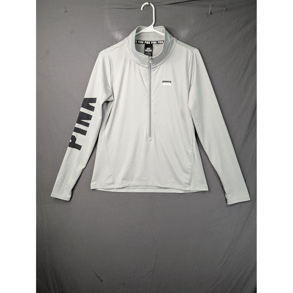 Victoria's Secret PINK Ultimate Quarter Zip Pullover Gray Large Mock Neck Logo